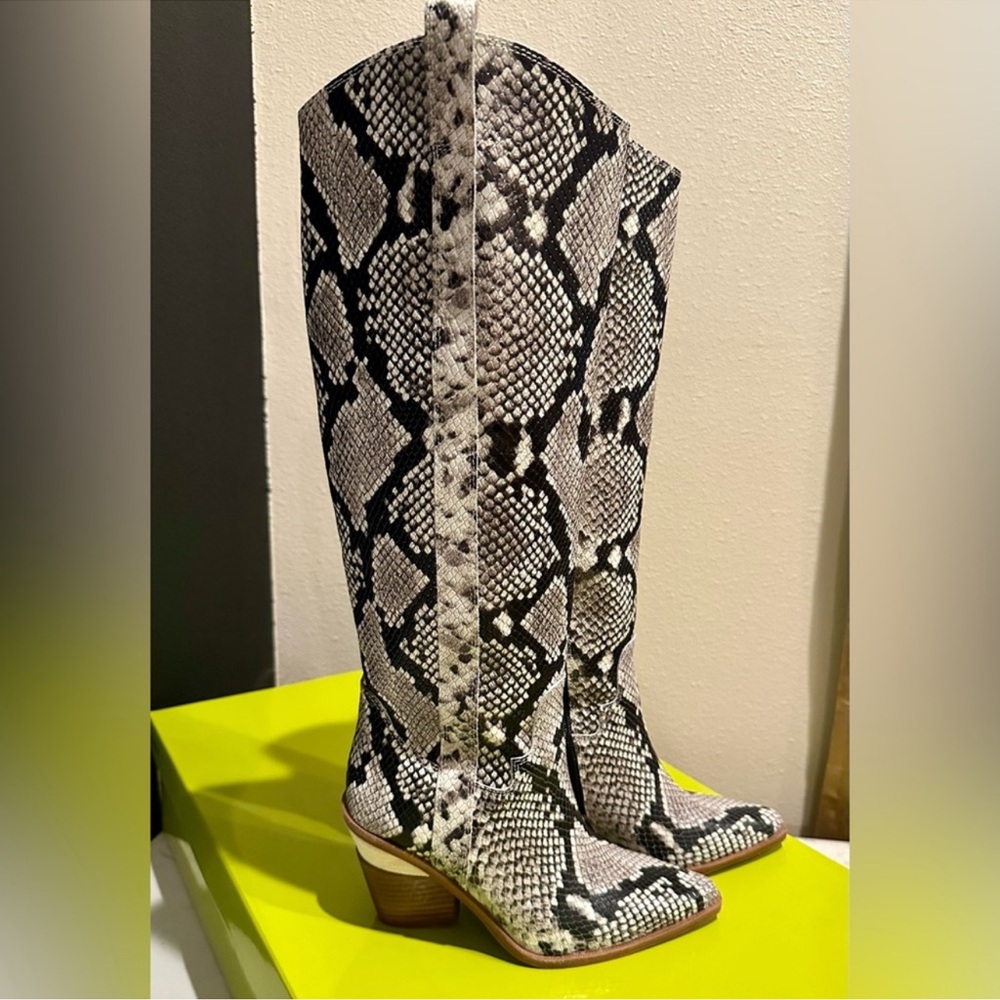 Ganni Black and White Snakeskin Heeled Boots